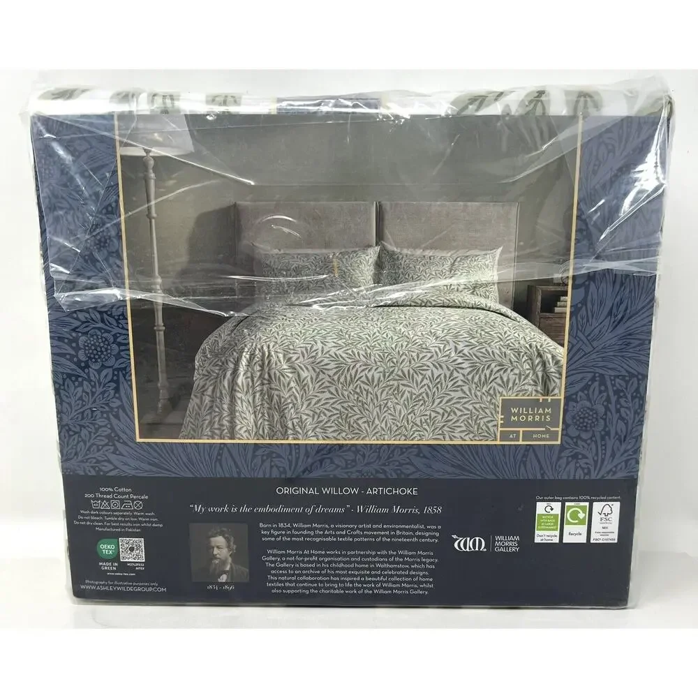 William Morris Original Willow Artichoke Green KING Cotton Percale Sheet Set NIP
